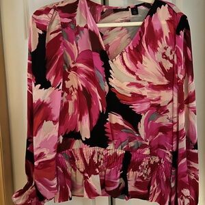 Halogen Pink Graphic Ruffled Wrap Blouse